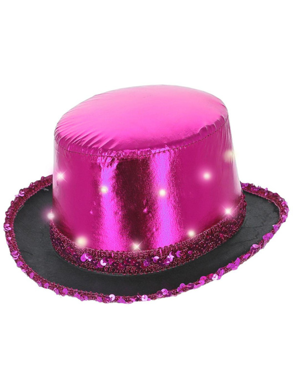 Picture of LED Light Up Metallic Top Hat, Hot Pink 